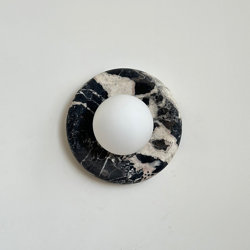 Round Marble Wall Light with Opal Glass Globe - Arrielight
