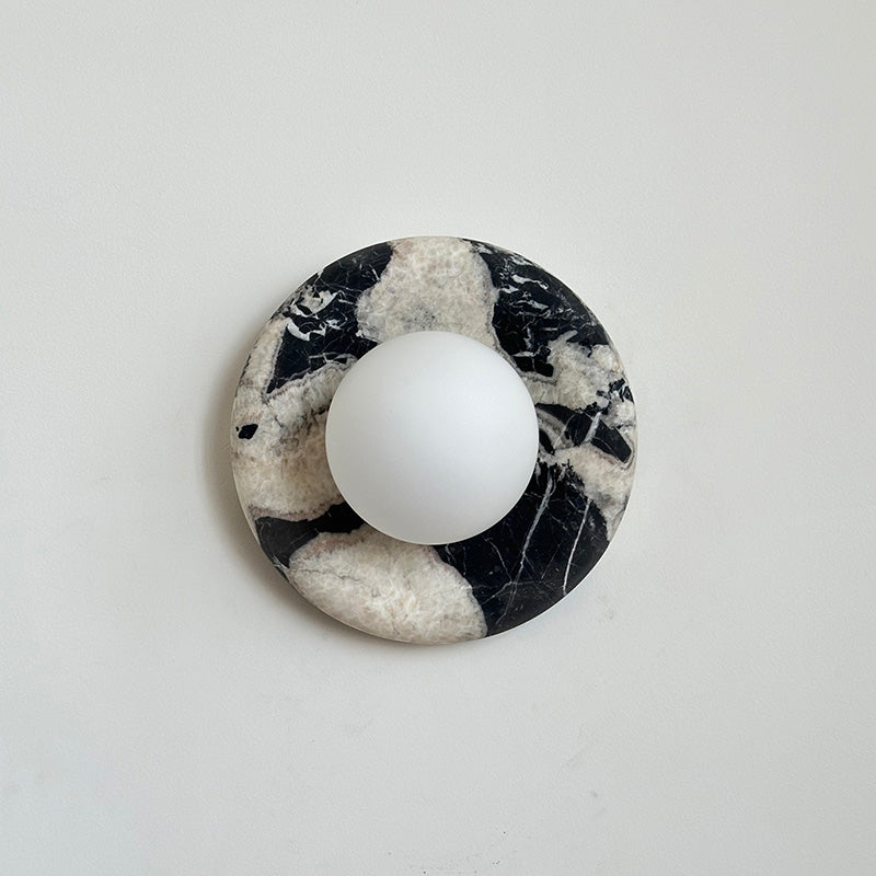 Round Marble Wall Light with Opal Glass Globe - Arrielight