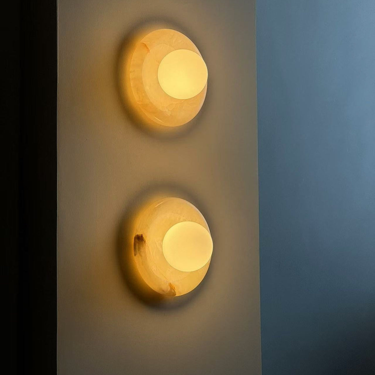 Round Marble Wall Light with Opal Glass Globe - Arrielight