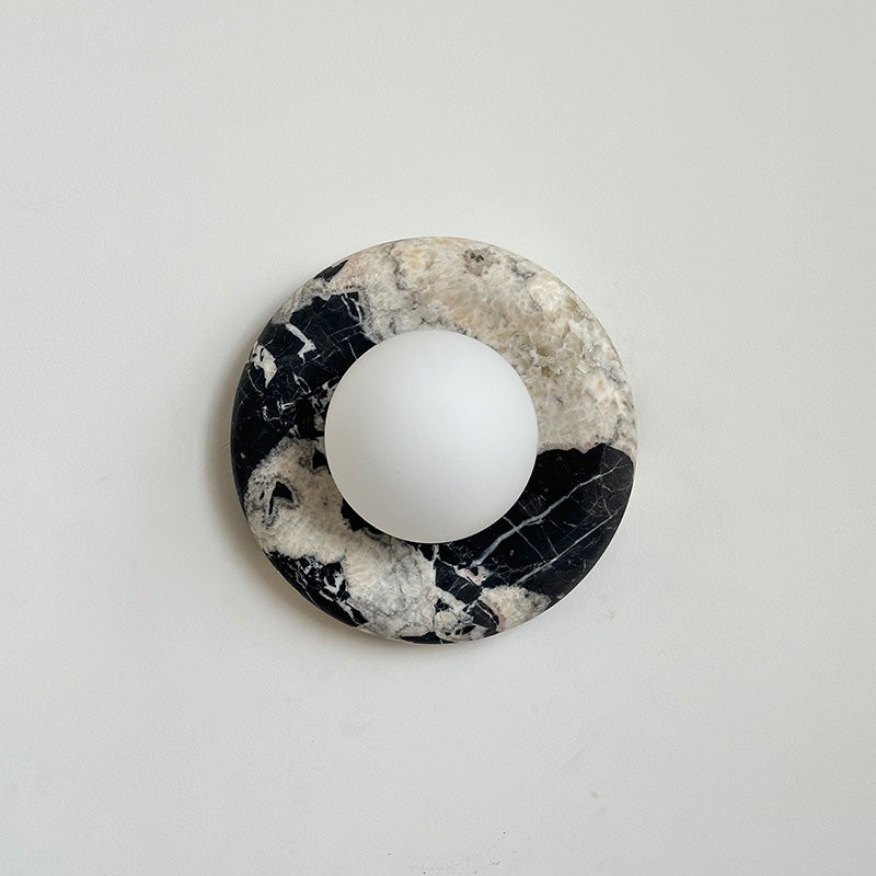 Round Marble Wall Light with Opal Glass Globe - Arrielight