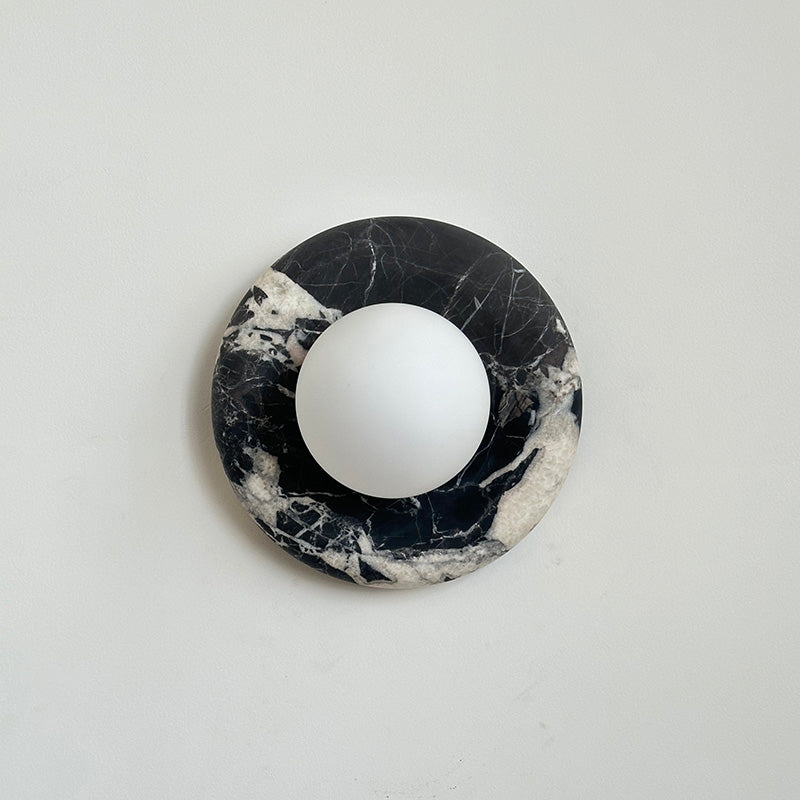 Round Marble Wall Light with Opal Glass Globe - Arrielight