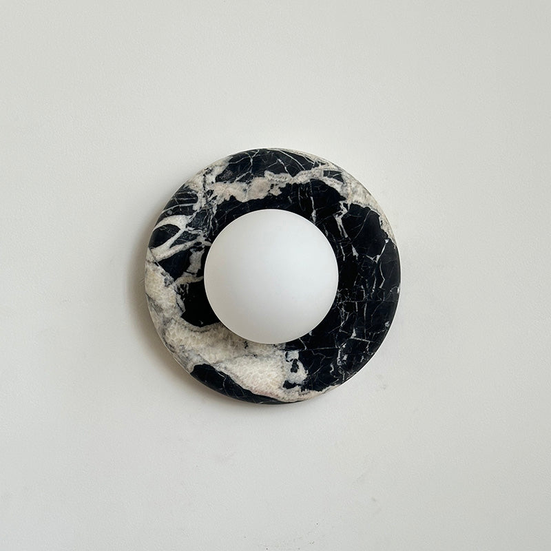 Round Marble Wall Light with Opal Glass Globe - Arrielight