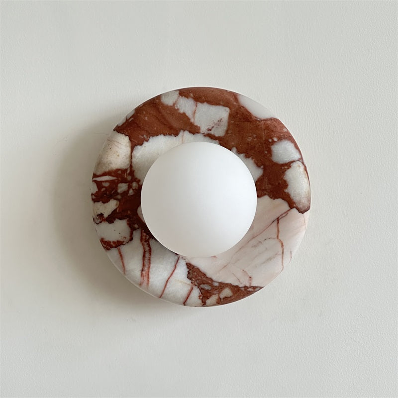 Round Marble Wall Light with Opal Glass Globe - Arrielight