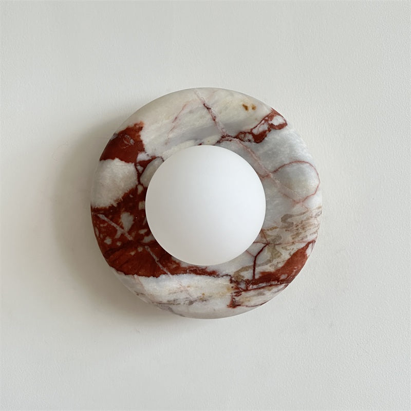 Round Marble Wall Light with Opal Glass Globe - Arrielight