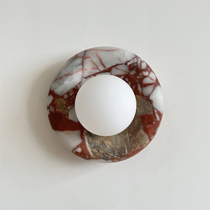 Round Marble Wall Light with Opal Glass Globe - Arrielight