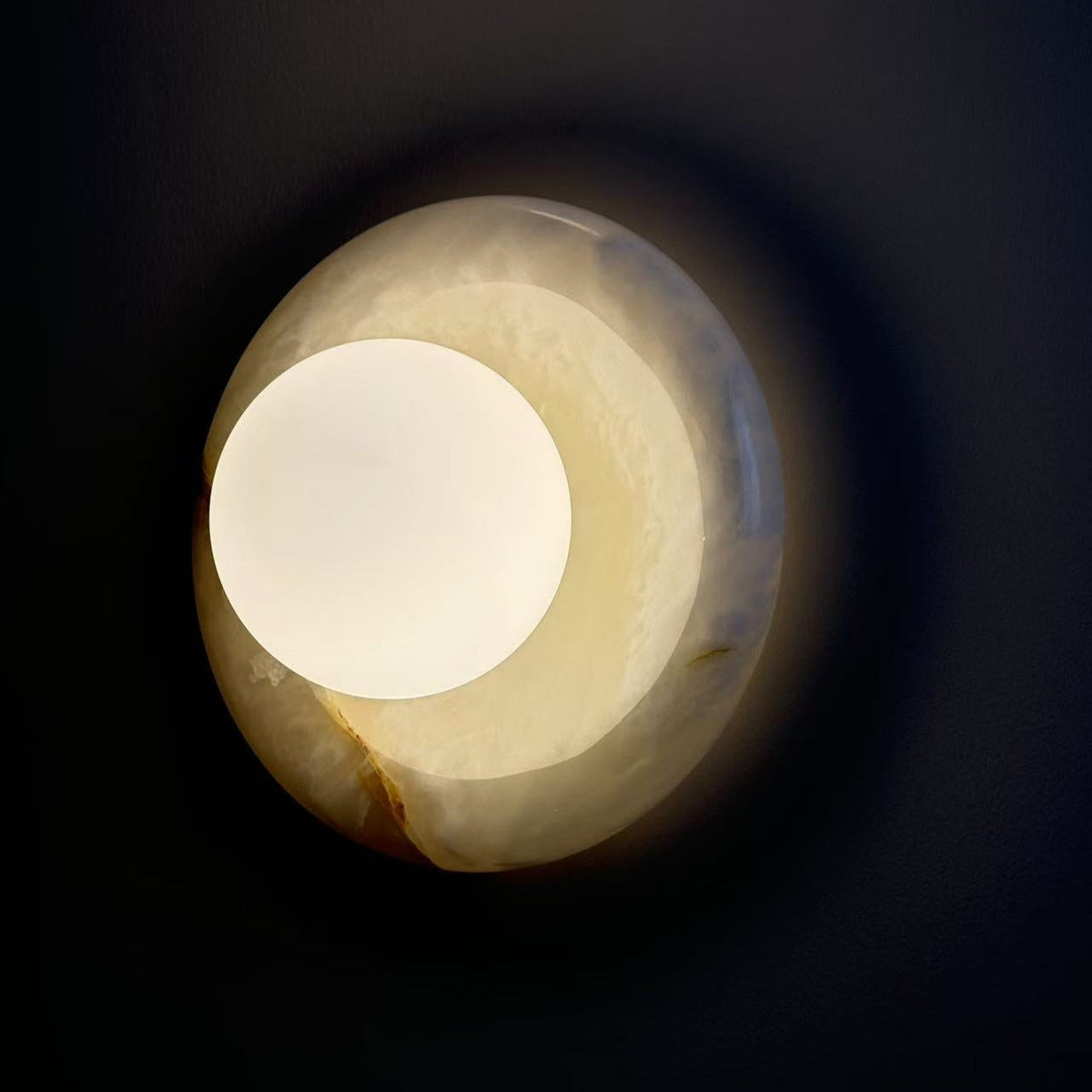 Round Marble Wall Light with Opal Glass Globe - Arrielight