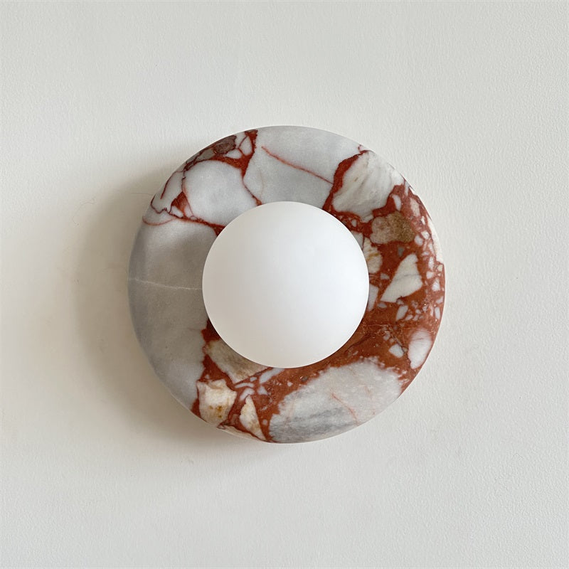 Round Marble Wall Light with Opal Glass Globe - Arrielight