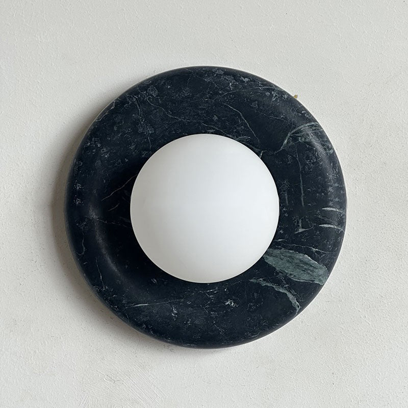 Round Marble Wall Light with Opal Glass Globe - Arrielight