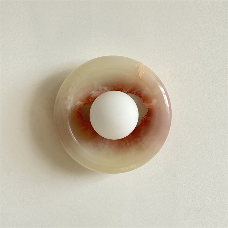 Round Marble Wall Light with Opal Glass Globe - Arrielight