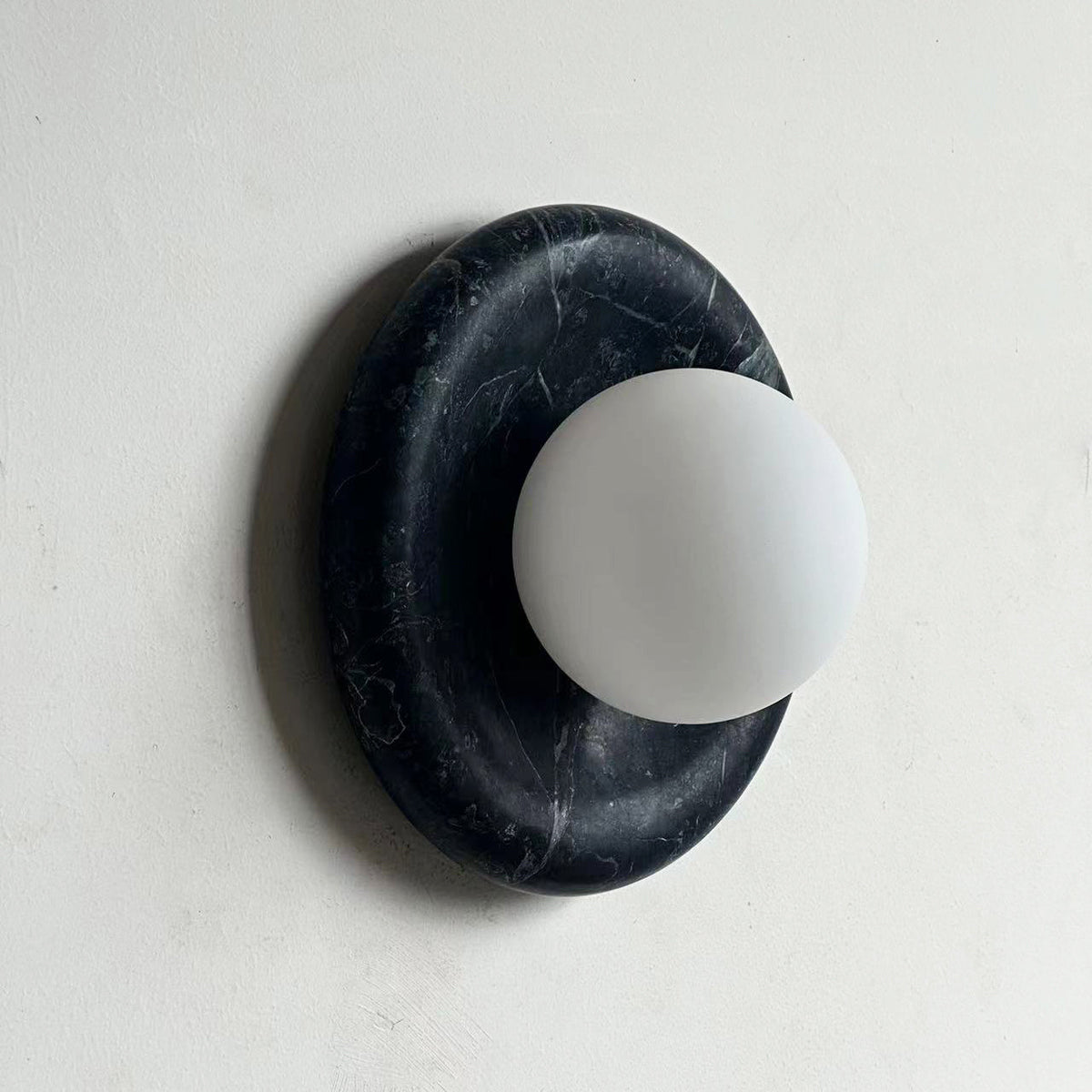 Round Marble Wall Light with Opal Glass Globe - Arrielight