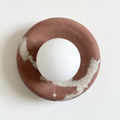 Round Marble Wall Light with Opal Glass Globe - Arrielight