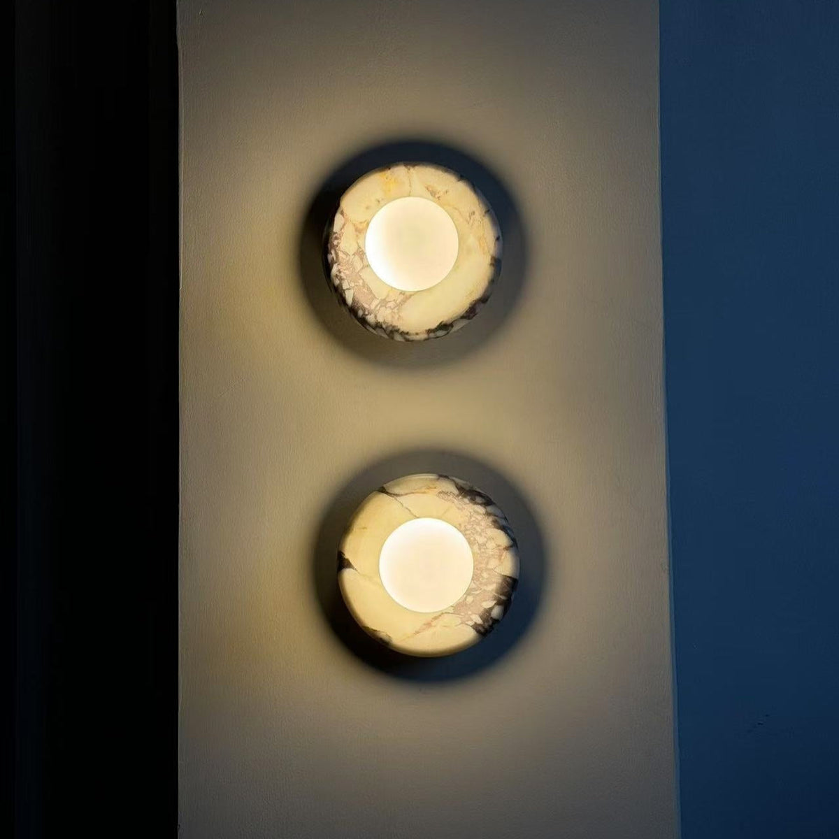 Round Marble Wall Light with Opal Glass Globe - Arrielight