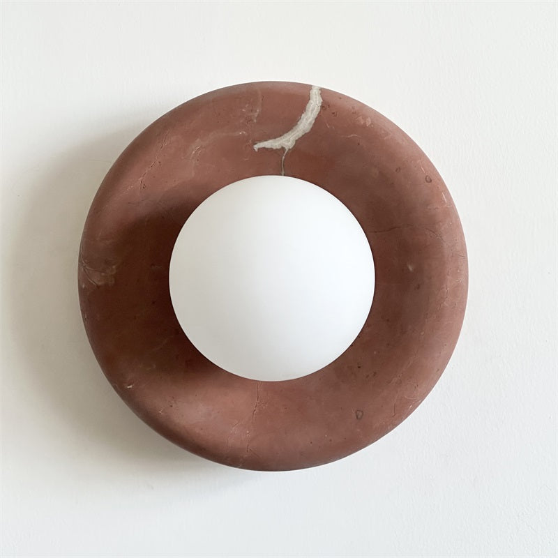 Round Marble Wall Light with Opal Glass Globe - Arrielight