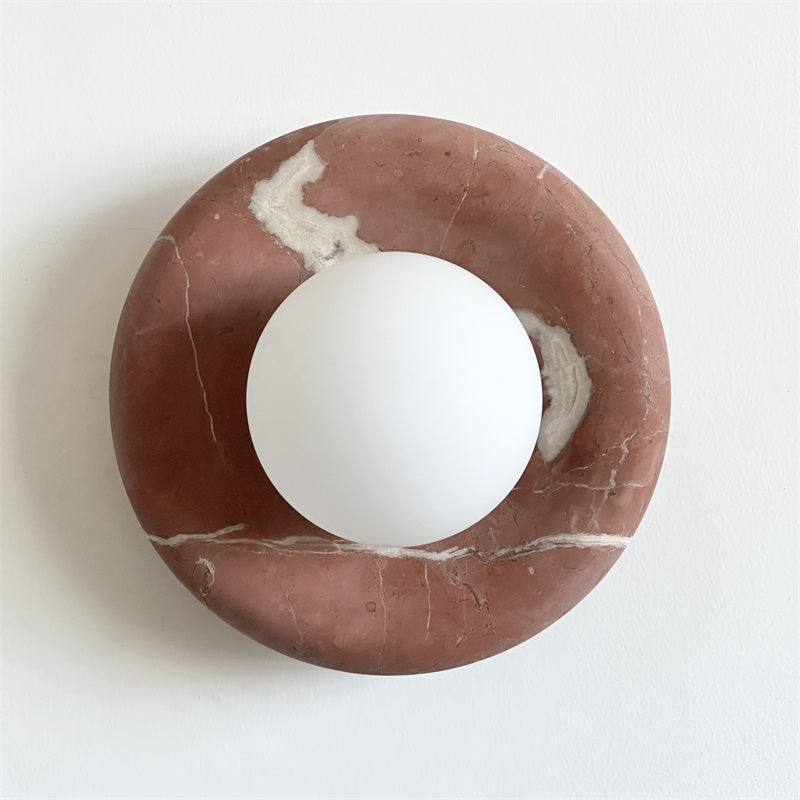 Round Marble Wall Light with Opal Glass Globe - Arrielight