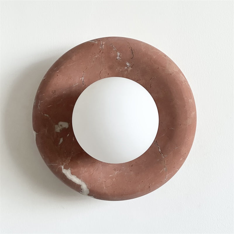 Round Marble Wall Light with Opal Glass Globe - Arrielight