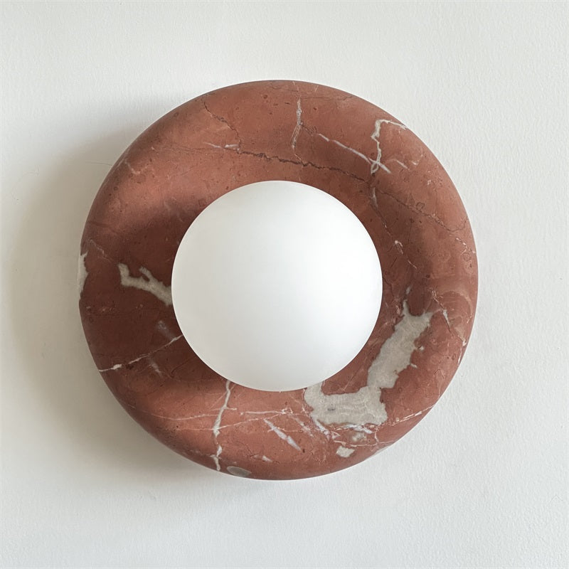 Round Marble Wall Light with Opal Glass Globe - Arrielight