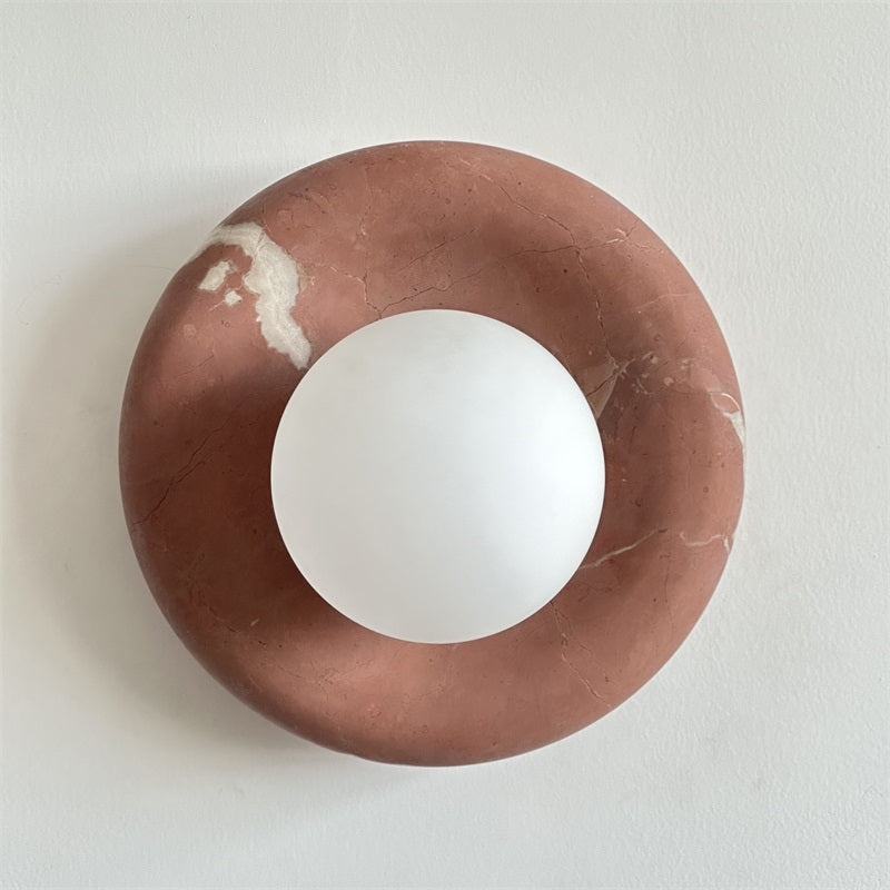 Round Marble Wall Light with Opal Glass Globe - Arrielight