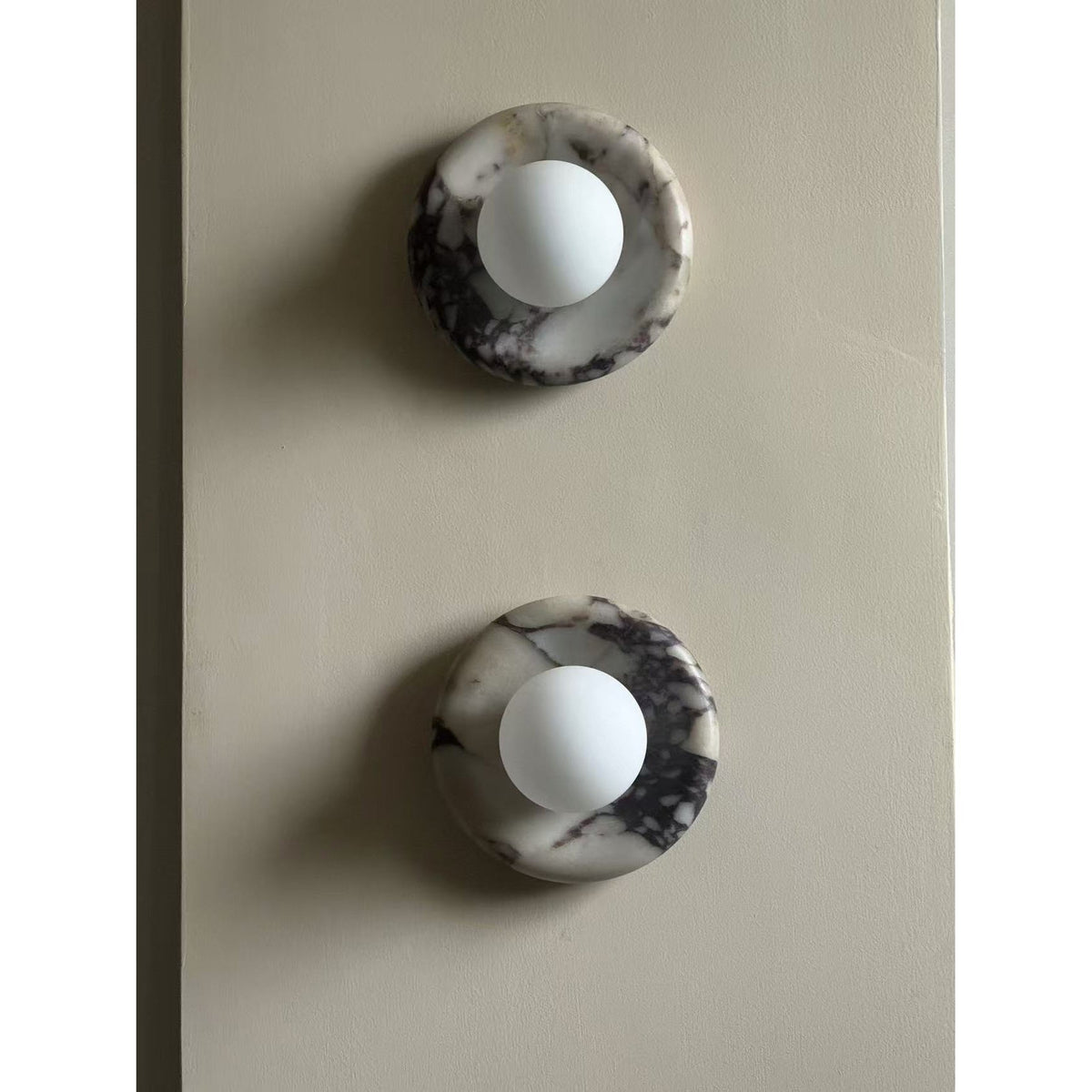 Round Marble Wall Light with Opal Glass Globe - Arrielight