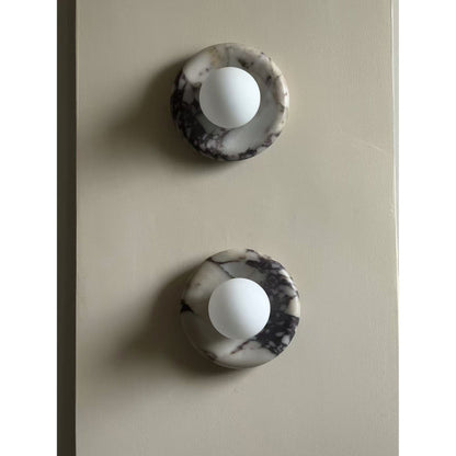 Round Marble Wall Light with Opal Glass Globe - Arrielight