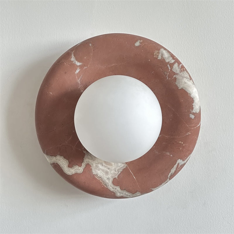 Round Marble Wall Light with Opal Glass Globe - Arrielight