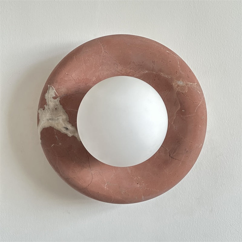 Round Marble Wall Light with Opal Glass Globe - Arrielight