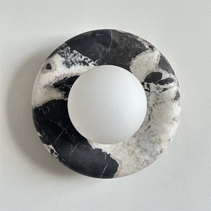 Round Marble Wall Light with Opal Glass Globe - Arrielight