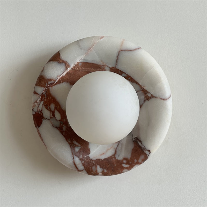 Round Marble Wall Light with Opal Glass Globe - Arrielight