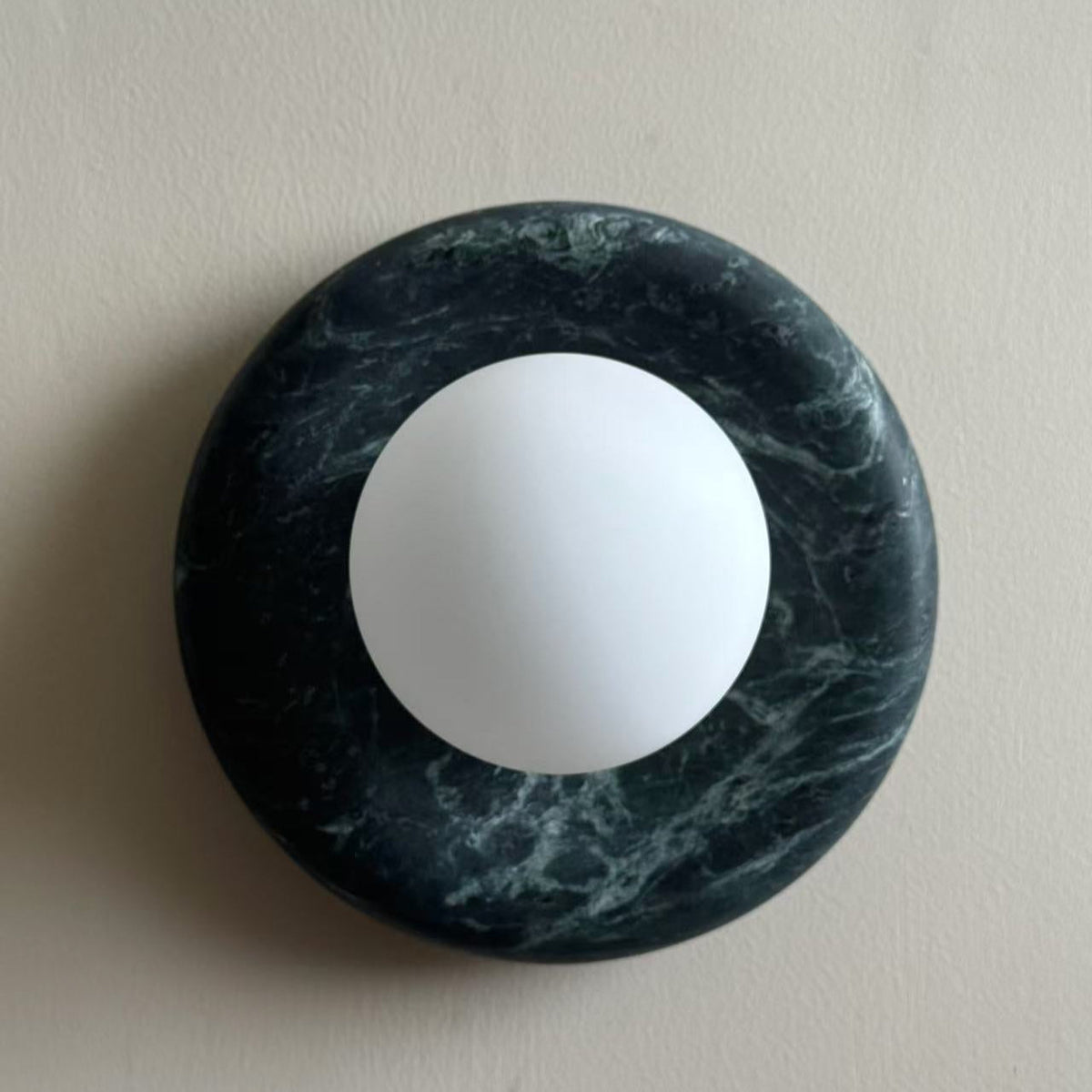 Round Marble Wall Light with Opal Glass Globe - Arrielight