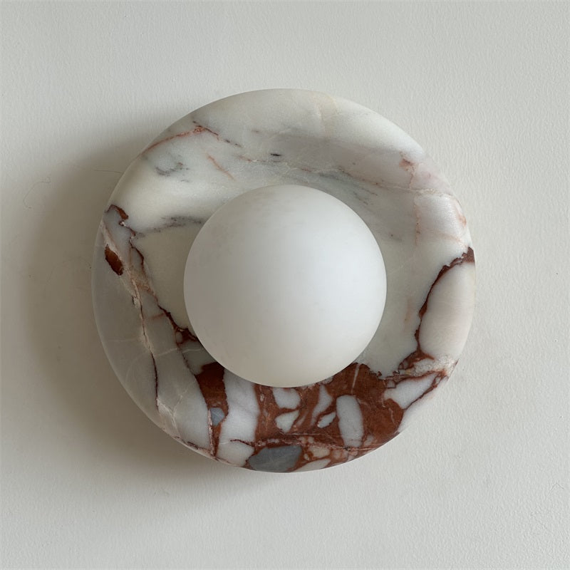 Round Marble Wall Light with Opal Glass Globe - Arrielight