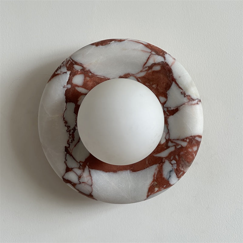 Round Marble Wall Light with Opal Glass Globe - Arrielight