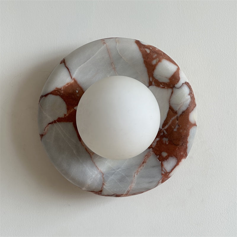 Round Marble Wall Light with Opal Glass Globe - Arrielight