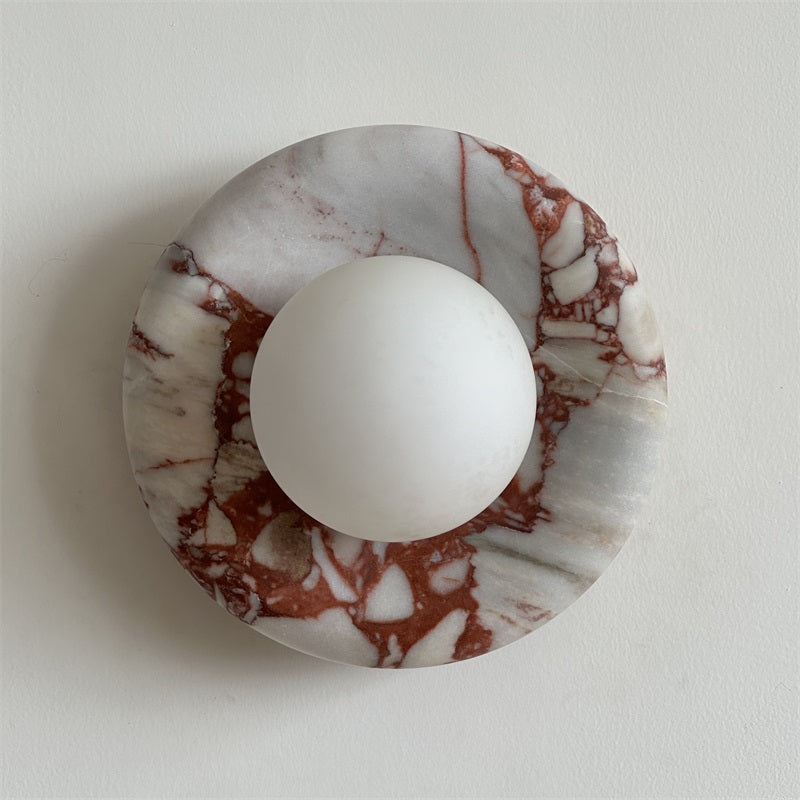 Round Marble Wall Light with Opal Glass Globe - Arrielight