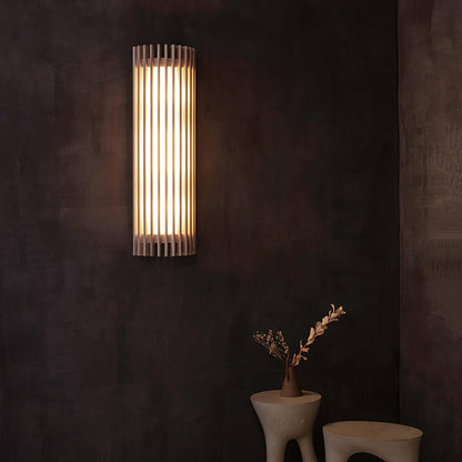 Walnut Slatted Wood Wall Light with Acrylic Diffuser - Arrielight