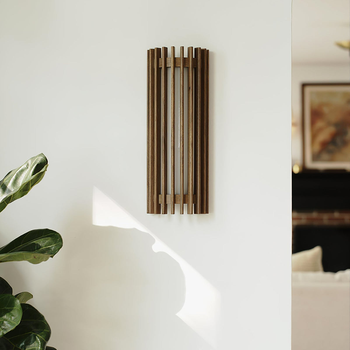 Walnut Slatted Wood Wall Light with Acrylic Diffuser - Arrielight