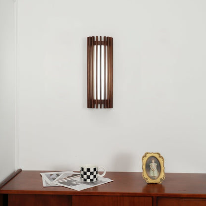 Walnut Slatted Wood Wall Light with Acrylic Diffuser - Arrielight