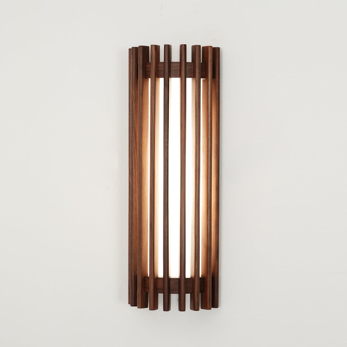 Walnut Slatted Wood Wall Light with Acrylic Diffuser - Arrielight