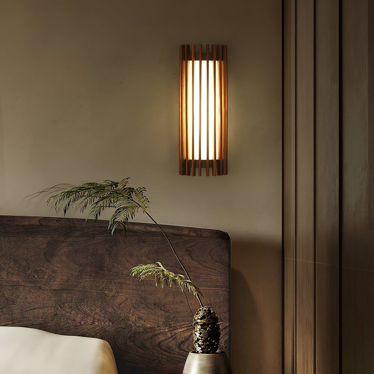 Walnut Slatted Wood Wall Light with Acrylic Diffuser - Arrielight