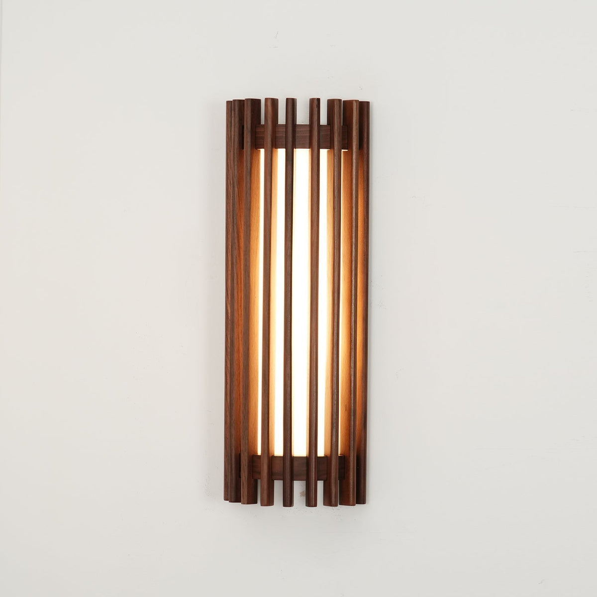 Walnut Slatted Wood Wall Light with Acrylic Diffuser - Arrielight