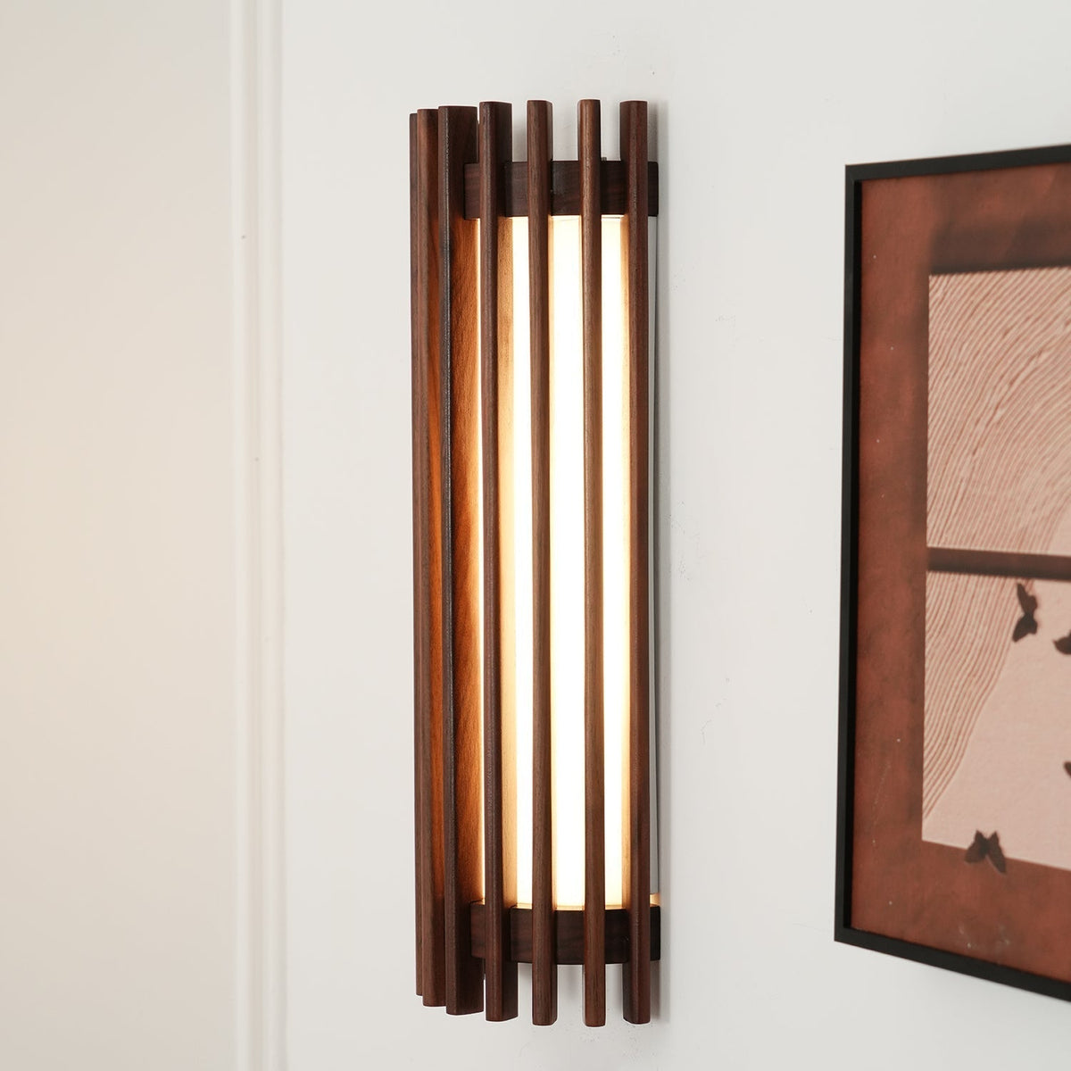Walnut Slatted Wood Wall Light with Acrylic Diffuser - Arrielight