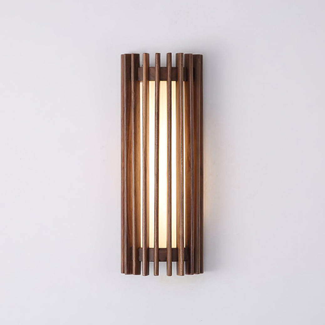 Walnut Slatted Wood Wall Light with Acrylic Diffuser - Arrielight