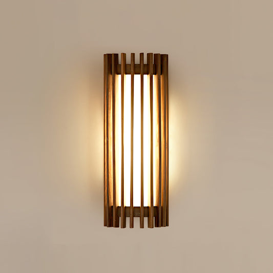 Walnut Slatted Wood Wall Light with Acrylic Diffuser - Arrielight