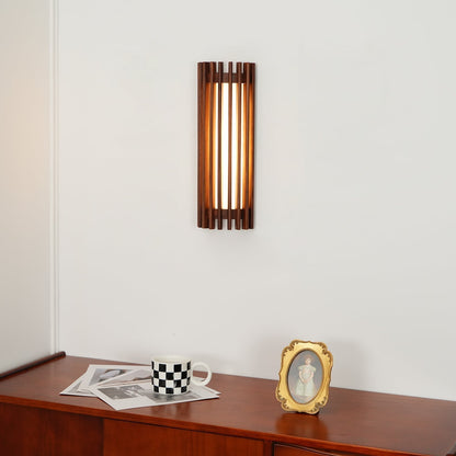 Walnut Slatted Wood Wall Light with Acrylic Diffuser - Arrielight