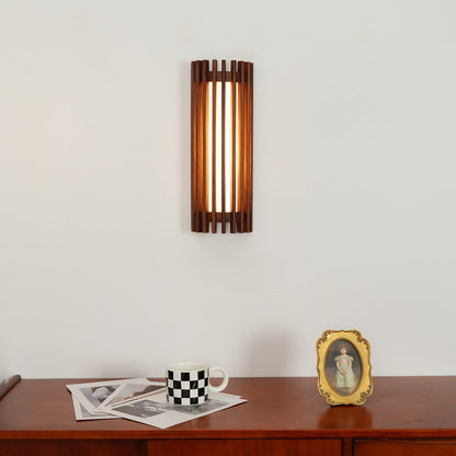 Walnut Slatted Wood Wall Light with Acrylic Diffuser - Arrielight