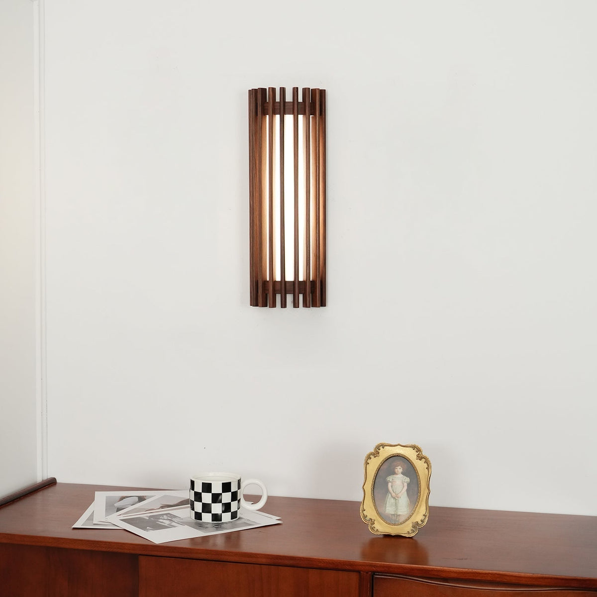 Walnut Slatted Wood Wall Light with Acrylic Diffuser - Arrielight