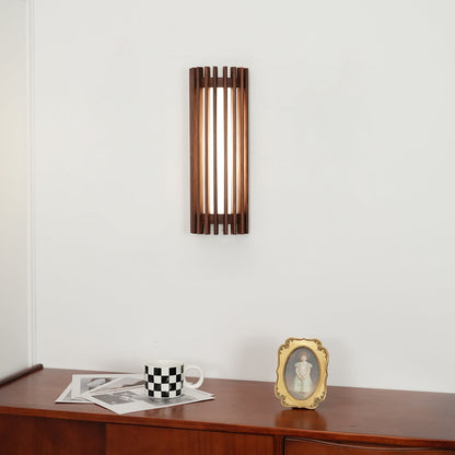 Walnut Slatted Wood Wall Light with Acrylic Diffuser - Arrielight