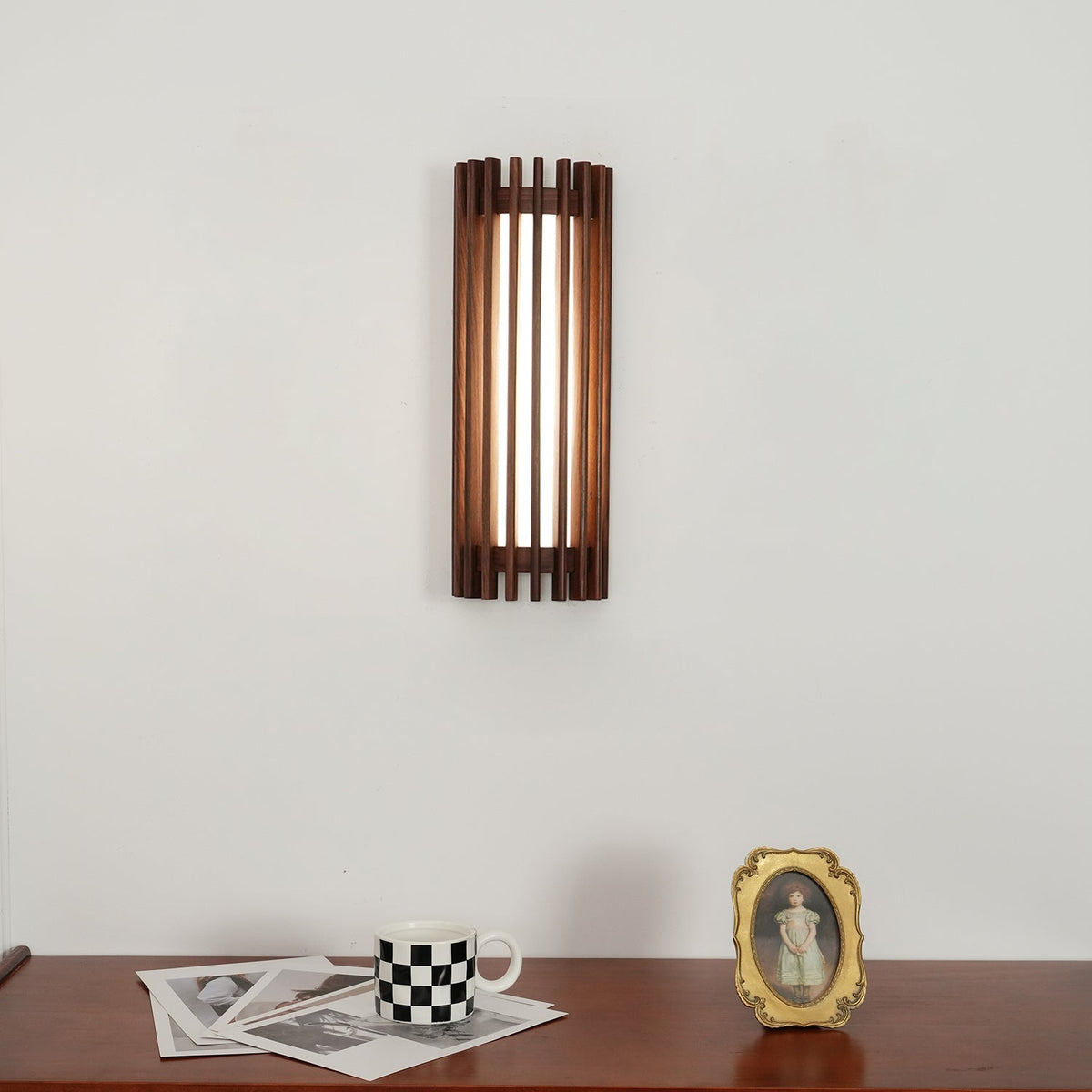Walnut Slatted Wood Wall Light with Acrylic Diffuser - Arrielight