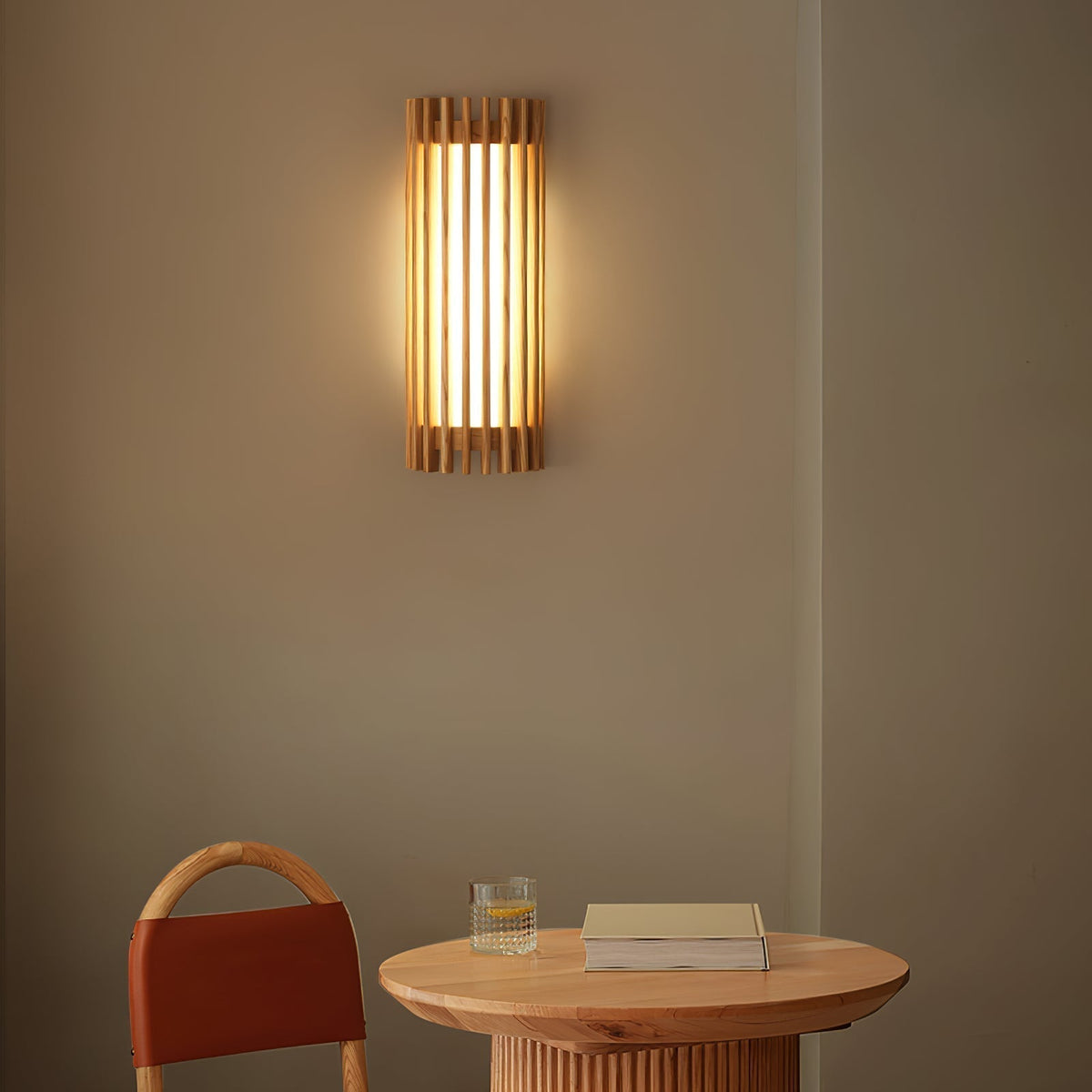 Walnut Slatted Wood Wall Light with Acrylic Diffuser - Arrielight