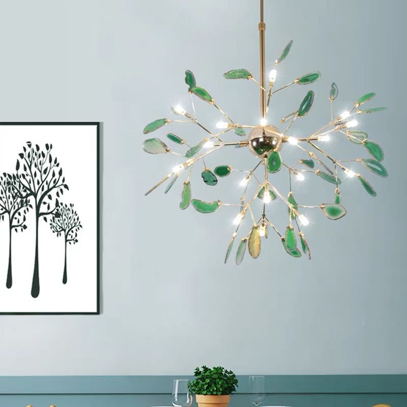 Natural Agate Branch Chandelier, Gold Metal Frame - Arrielight
