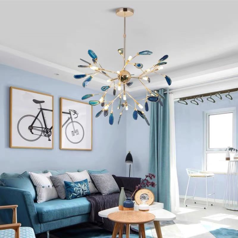 Natural Agate Branch Chandelier, Gold Metal Frame - Arrielight