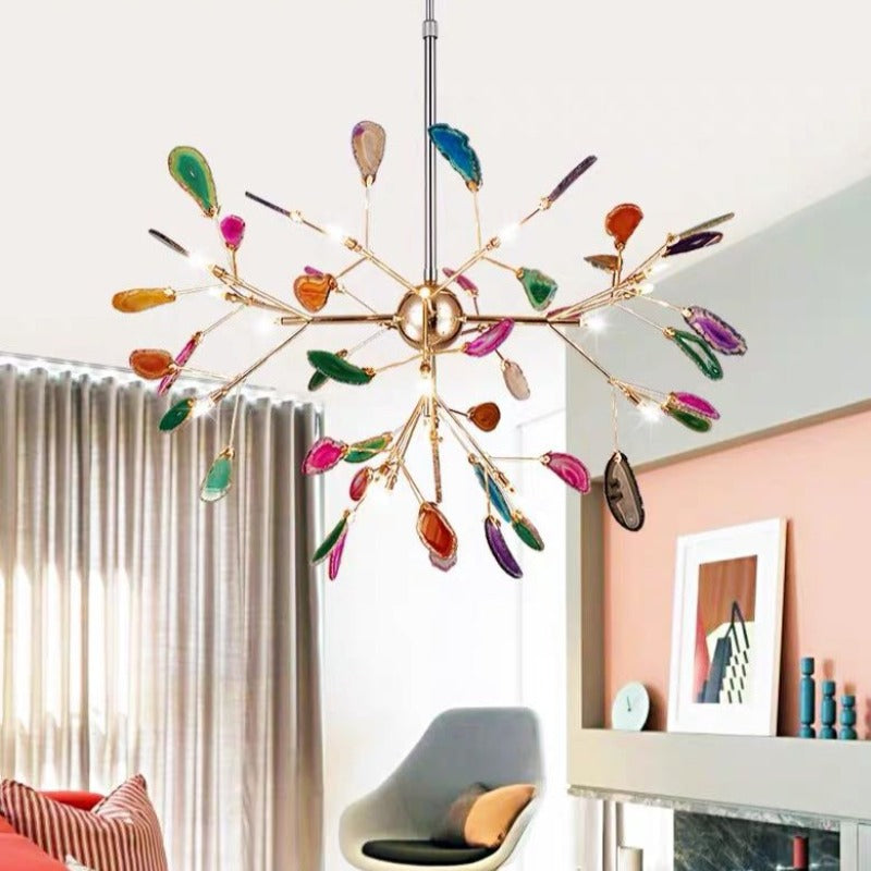 Natural Agate Branch Chandelier, Gold Metal Frame - Arrielight